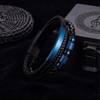 Electric Blue Steel & Leather | Magnetic Bracelet