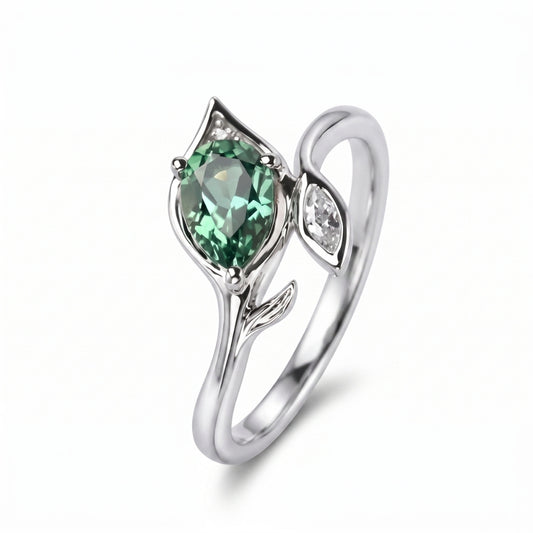 Emerald Rhinestone Leaf [Size 9] | Ring
