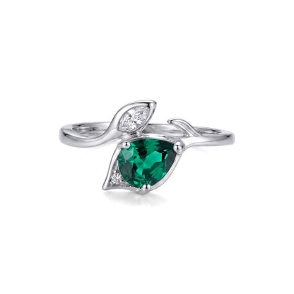Emerald Rhinestone Leaf [Size 9] | Ring