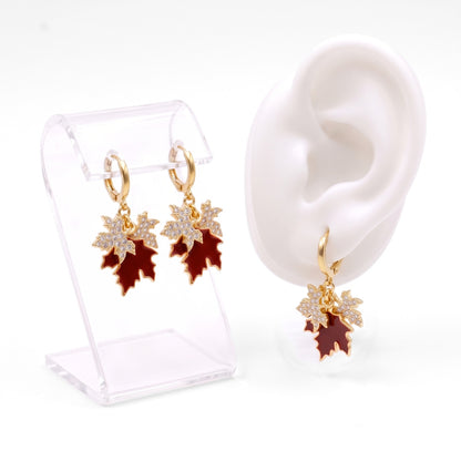 Gold & Red Sparkling Maple Leaf Huggie Hoops | Earrings