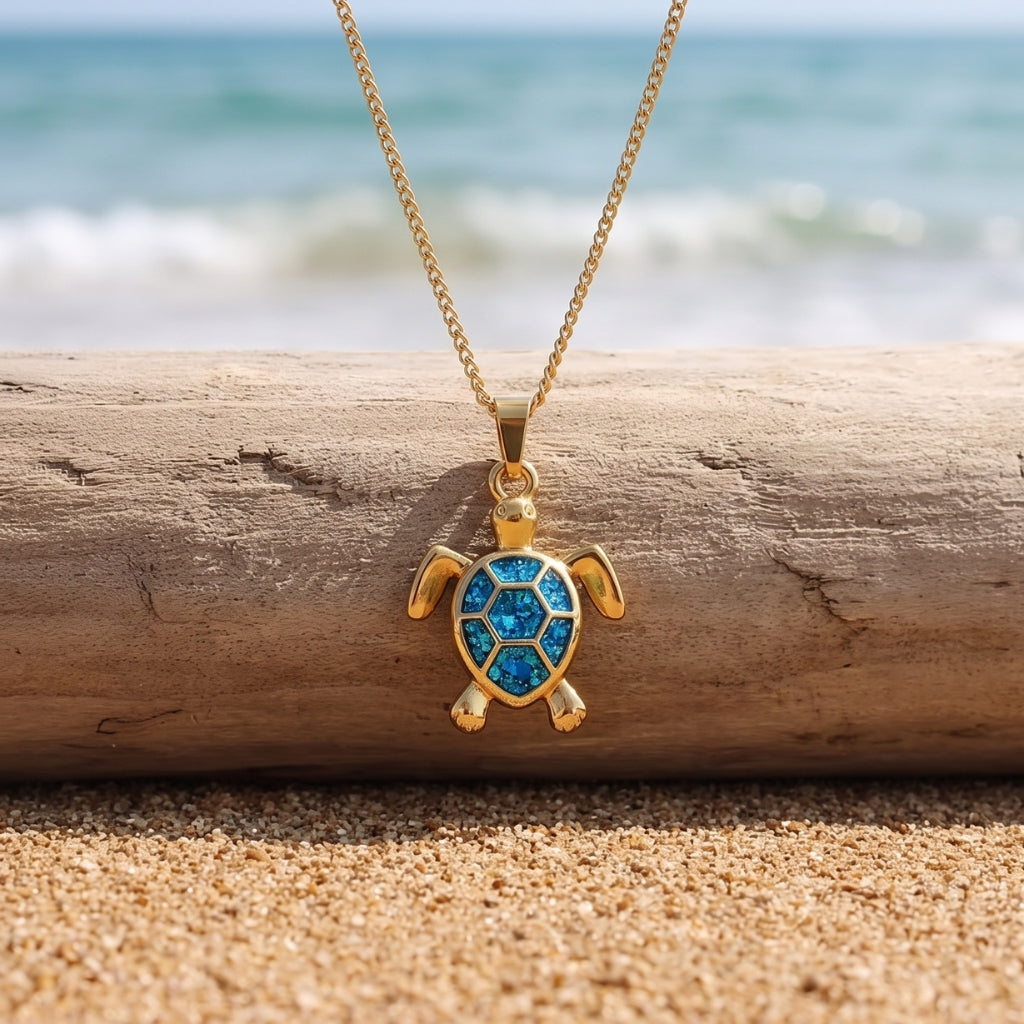 Golden Blue Sea Turtle | Necklace