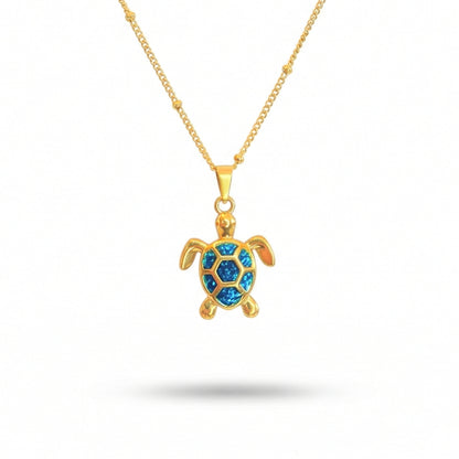 Golden Bohemian Blue Turtle | Necklace