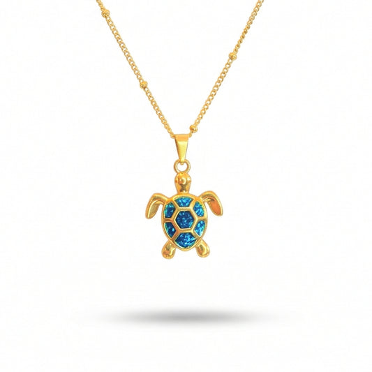 Golden Bohemian Blue Turtle | Necklace
