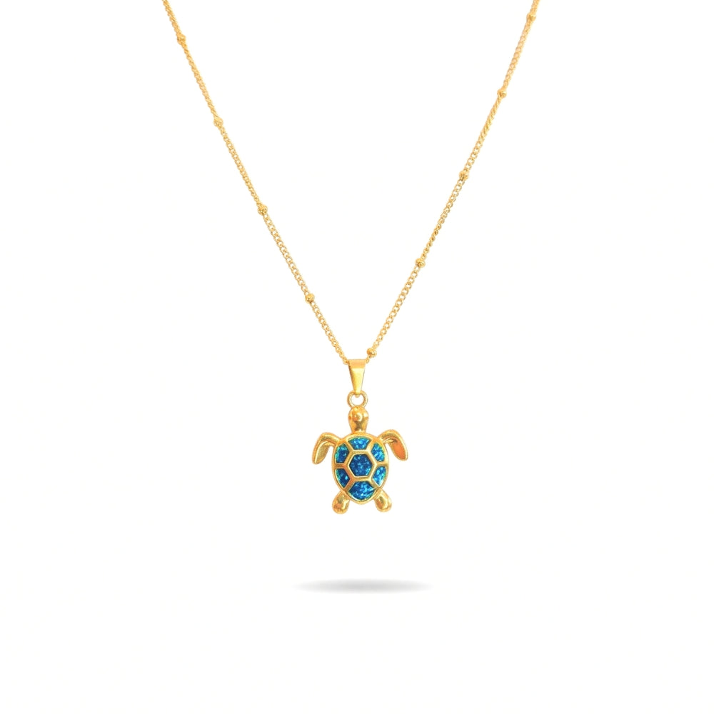 Golden Bohemian Blue Turtle | Necklace