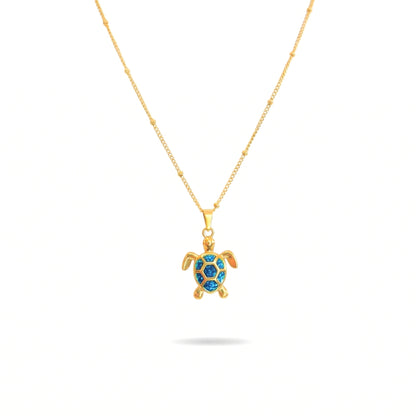 Golden Bohemian Blue Turtle | Necklace