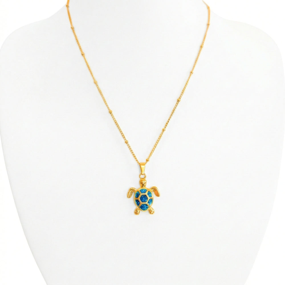 Golden Bohemian Blue Turtle | Necklace
