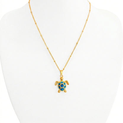 Golden Bohemian Blue Turtle | Necklace