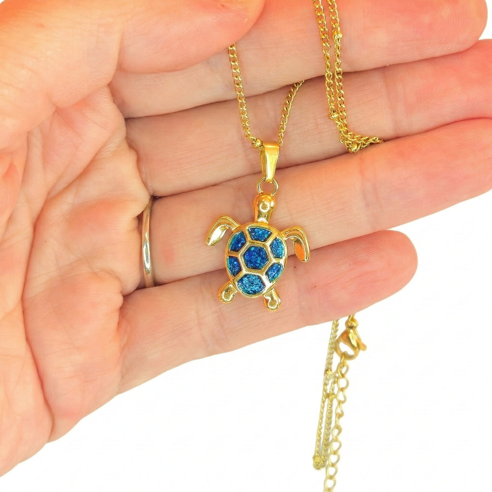Golden Bohemian Blue Turtle | Necklace
