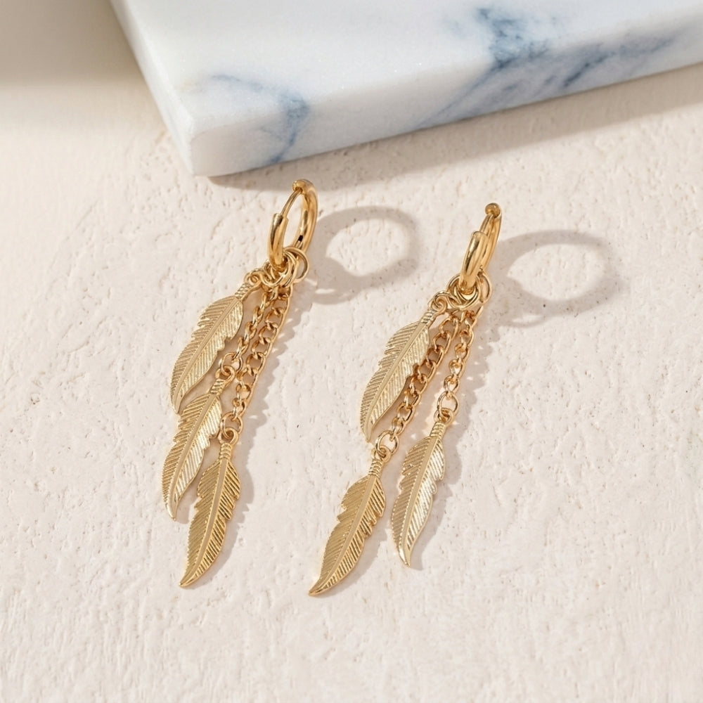 Golden Bohemian Feathers | Earrings