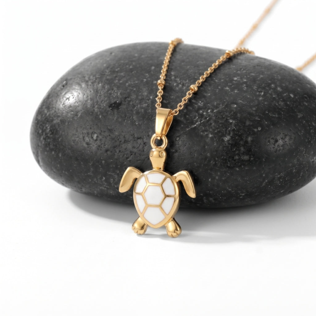 Golden Bohemian White Turtle | Necklace