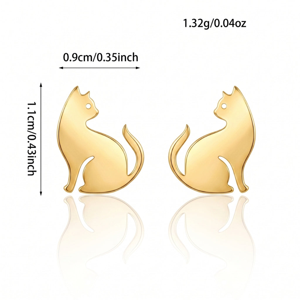 Golden Cat Silhouette Studs | Earrings