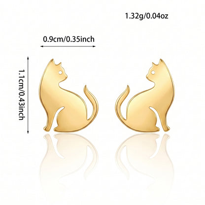 Golden Cat Silhouette Studs | Earrings