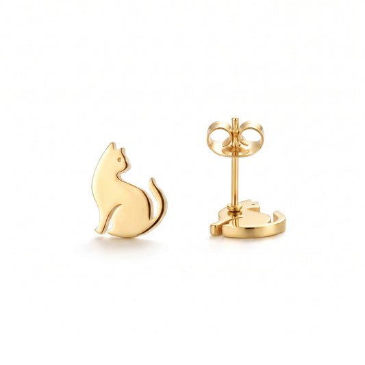 Golden Cat Silhouette Studs | Earrings