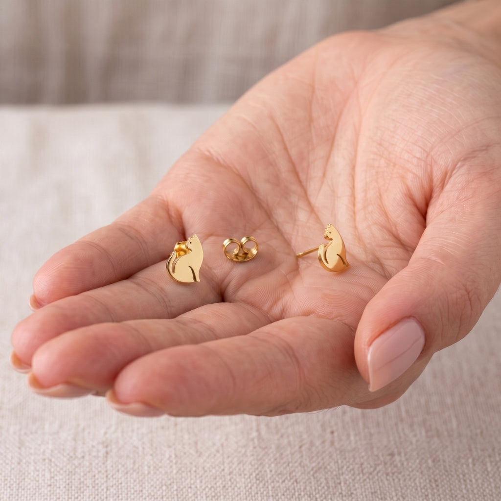 Golden Cat Silhouette Studs | Earrings