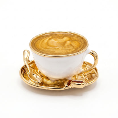 Golden Latte in a White Cup | Brooch