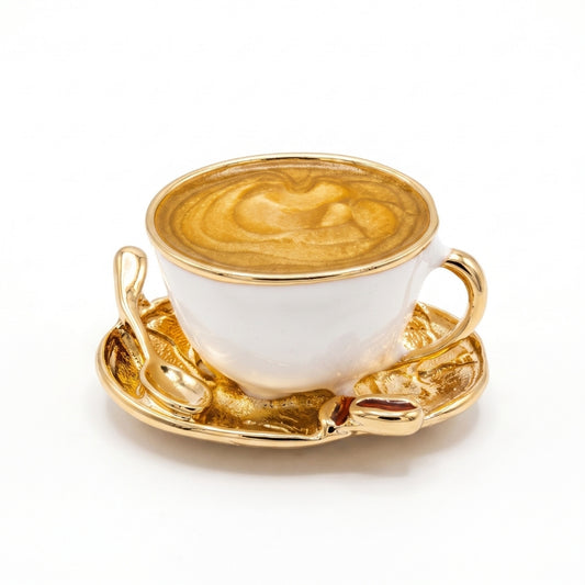 Golden Latte in a White Cup | Brooch