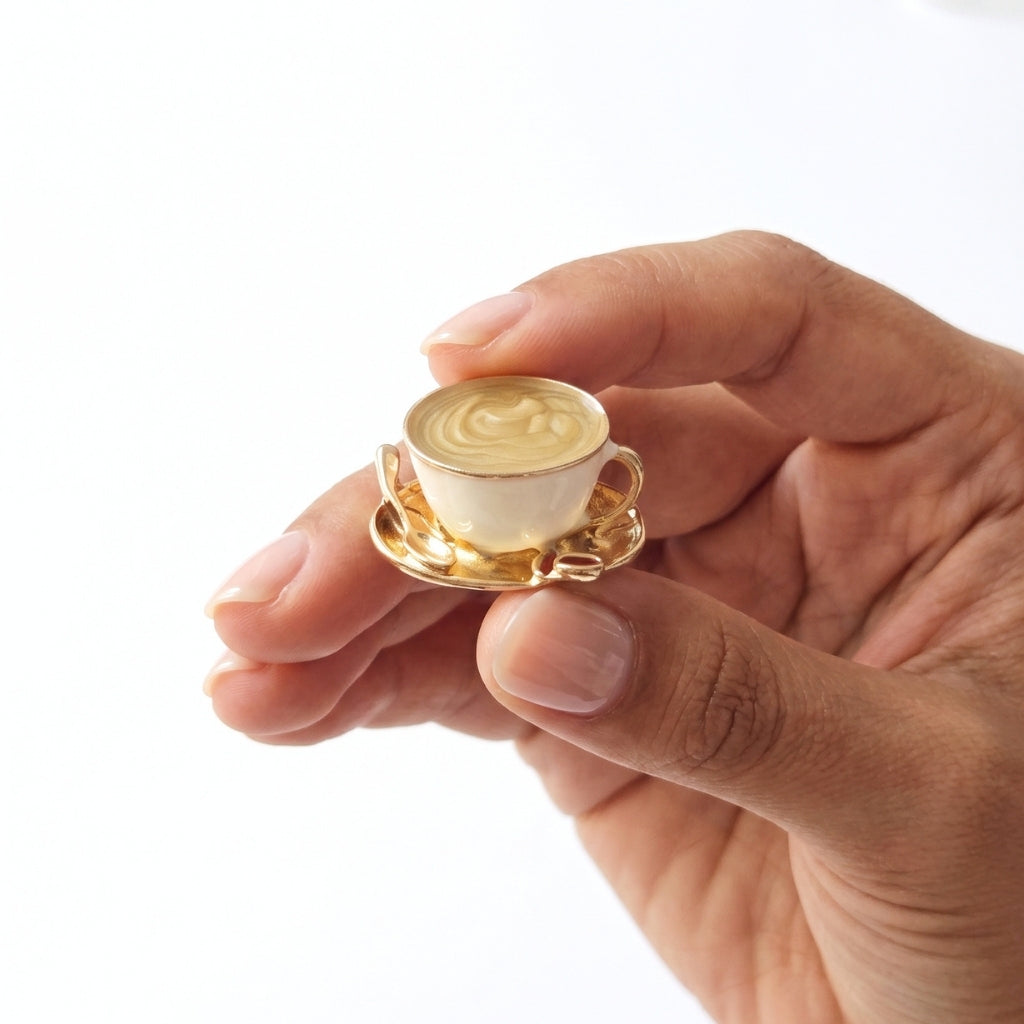 Golden Latte in a White Cup | Brooch