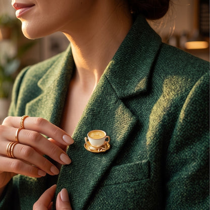 Golden Latte in a White Cup | Brooch