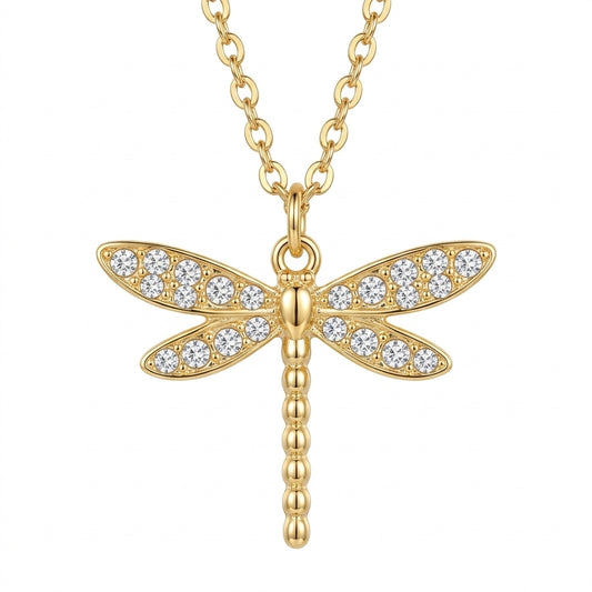 Golden Rhinestone Dragonfly | Necklace
