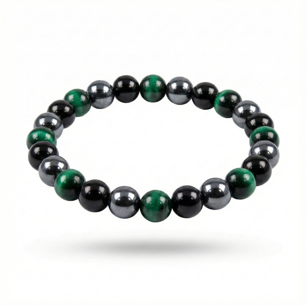 Green Tiger's Eye, Hematite & Black Obsidian | Bracelet
