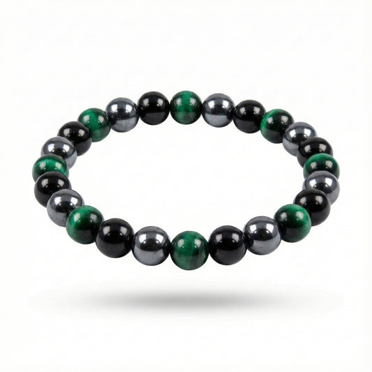 Green Tiger's Eye, Hematite & Black Obsidian | Bracelet