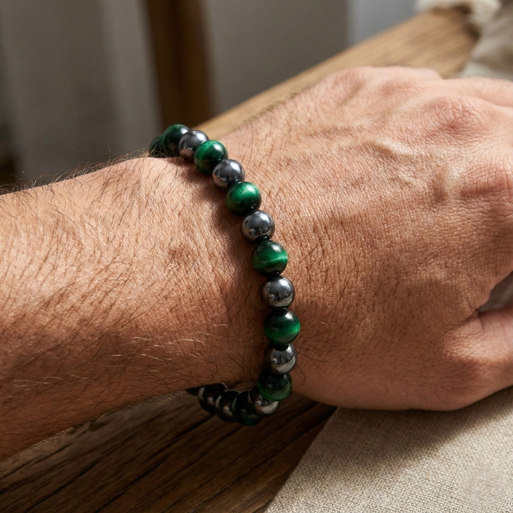 Green Tiger's Eye, Hematite & Black Obsidian | Bracelet