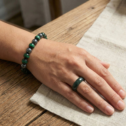 Green Tiger's Eye, Hematite & Black Obsidian | Bracelet