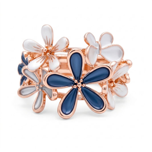 Icy Blue Flowers | Stretch Ring
