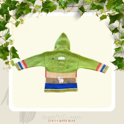 Kids Hand-Knit Alpaca Wool Sweater (Green)
