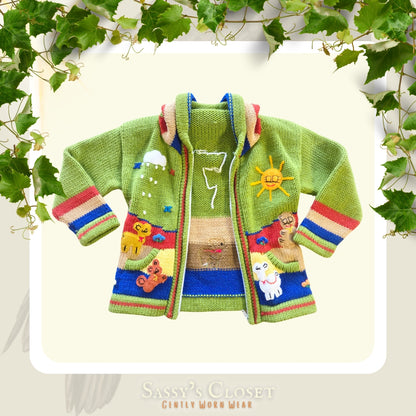 Kids Hand-Knit Alpaca Wool Sweater (Green)