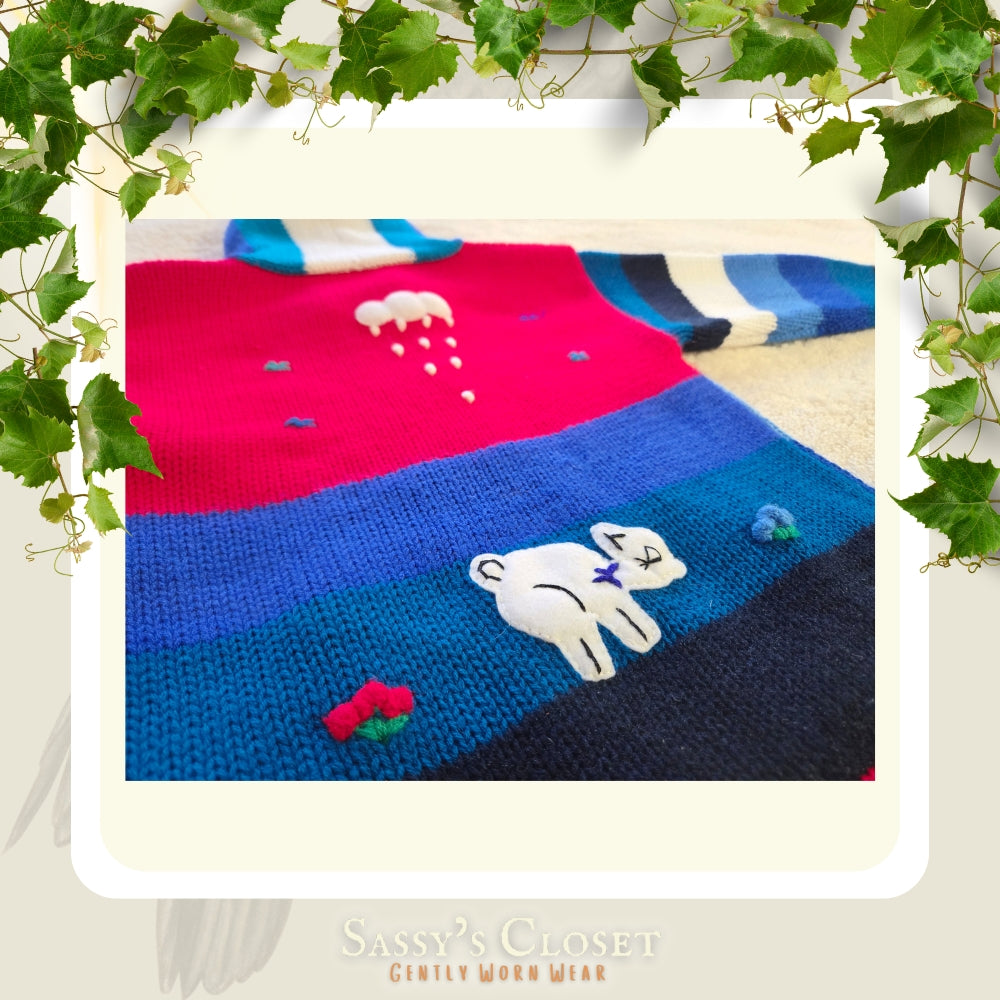 Kids Hand-Knit Alpaca Wool Sweater (Red)