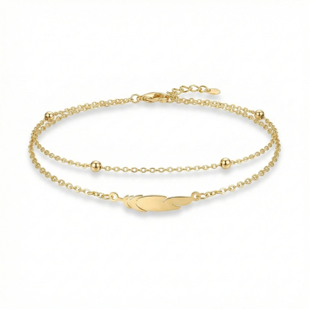 Layered Gold Boho Feather | Anklet