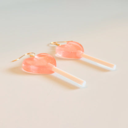Lollipop Earrings (Peach Hearts)