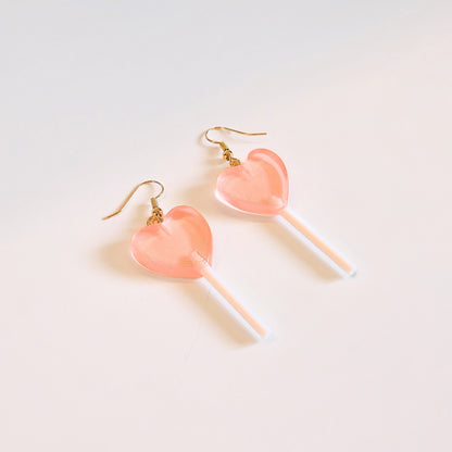 Lollipop Earrings (Peach Hearts)