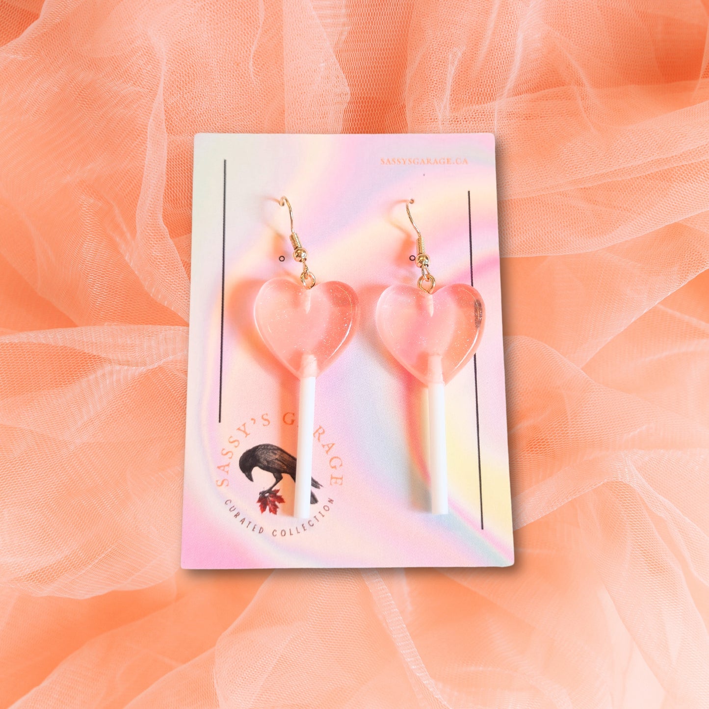 Lollipop Earrings (Peach Hearts)