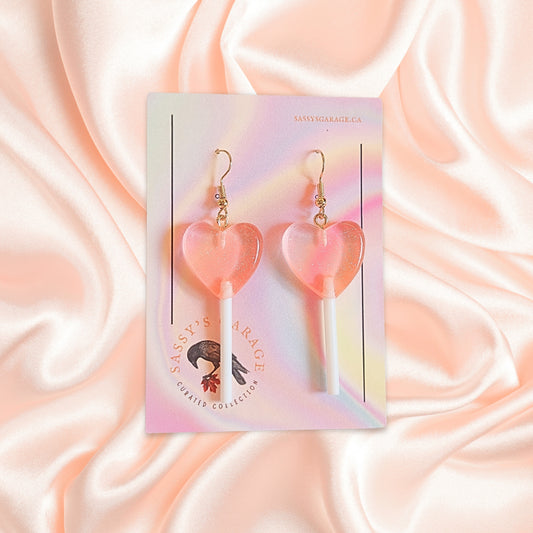 Lollipop Earrings (Peach Hearts)