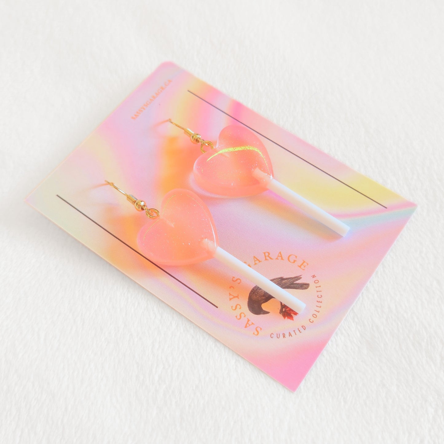 Lollipop Earrings (Peach Hearts)