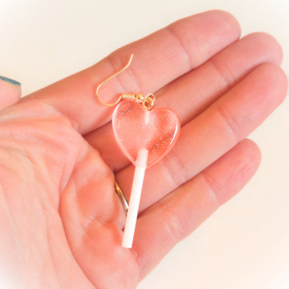 Lollipop Earrings (Peach Hearts)