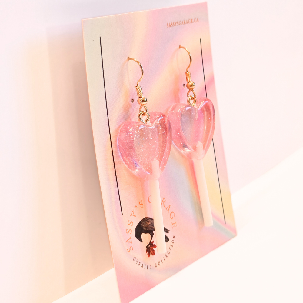 Lollipop Earrings (Pink Hearts)