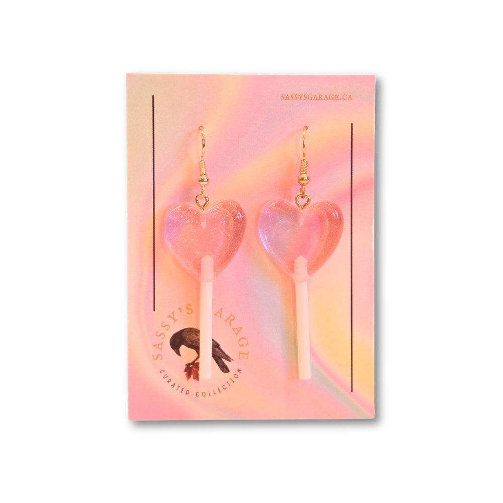 Lollipop Earrings (Pink Hearts)