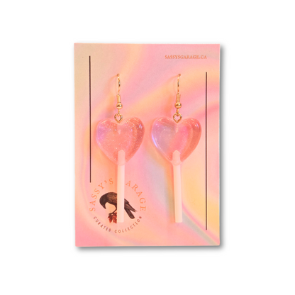 Lollipop Earrings (Pink Hearts)