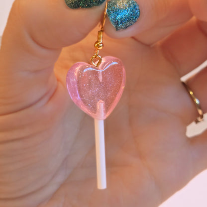 Lollipop Earrings (Pink Hearts)
