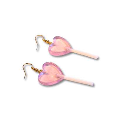 Lollipop Earrings (Pink Hearts)
