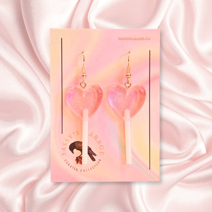 Lollipop Earrings (Pink Hearts)