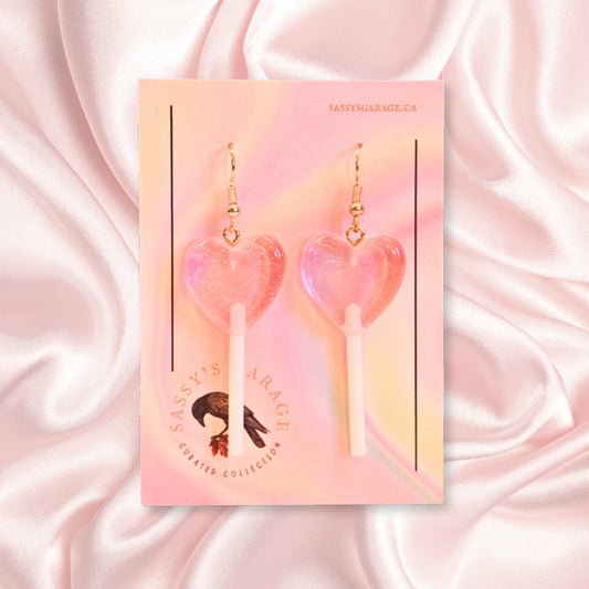 Lollipop Earrings (Pink Hearts)