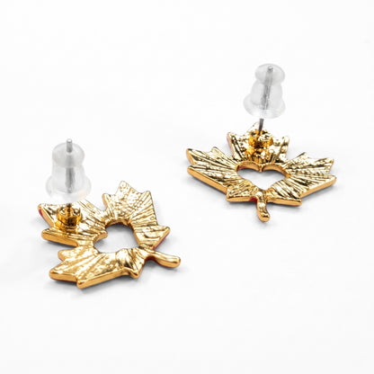 Maple Leaf Red Enamel Heart Silhouette Studs | Earrings