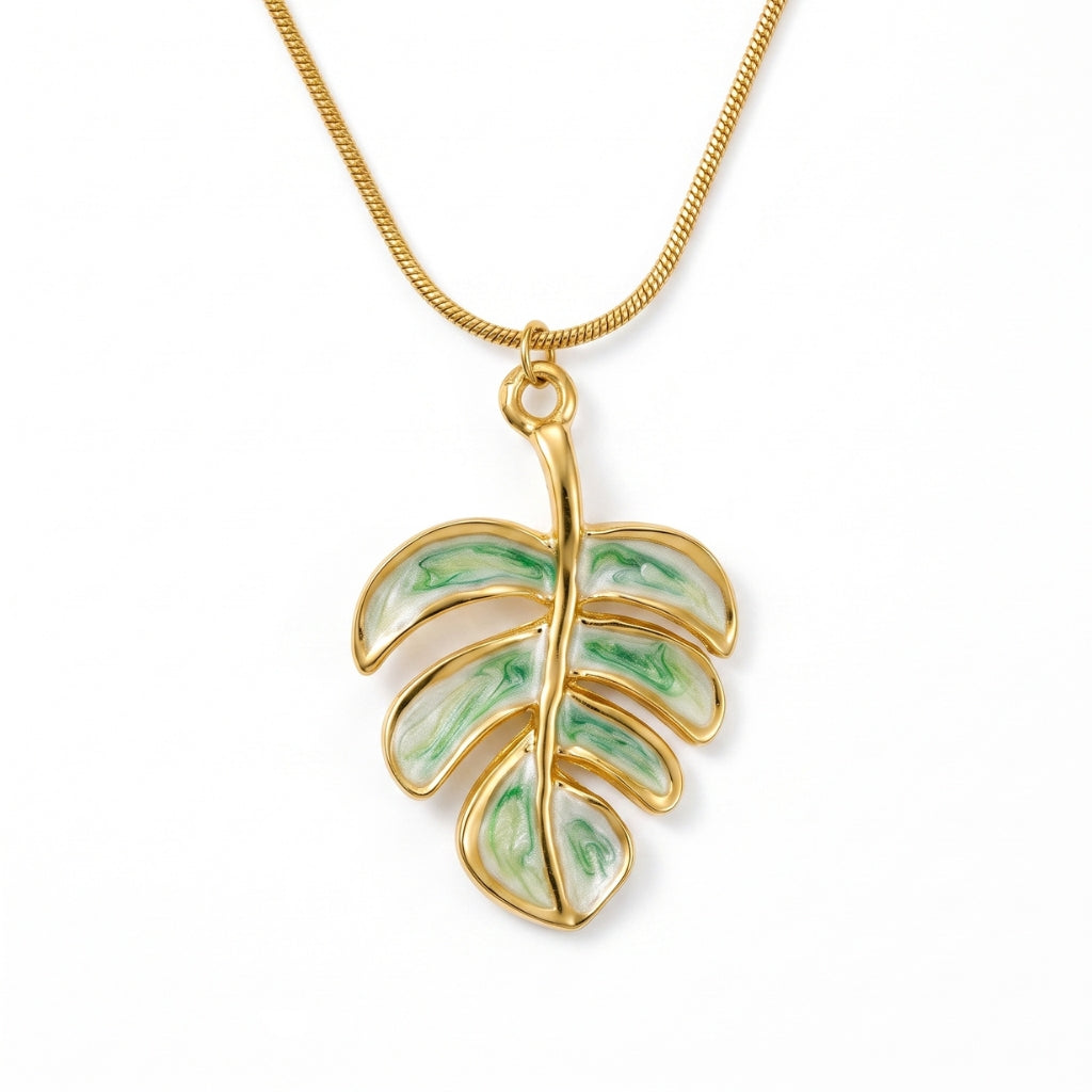 Collier pendentif feuille de Monstera
