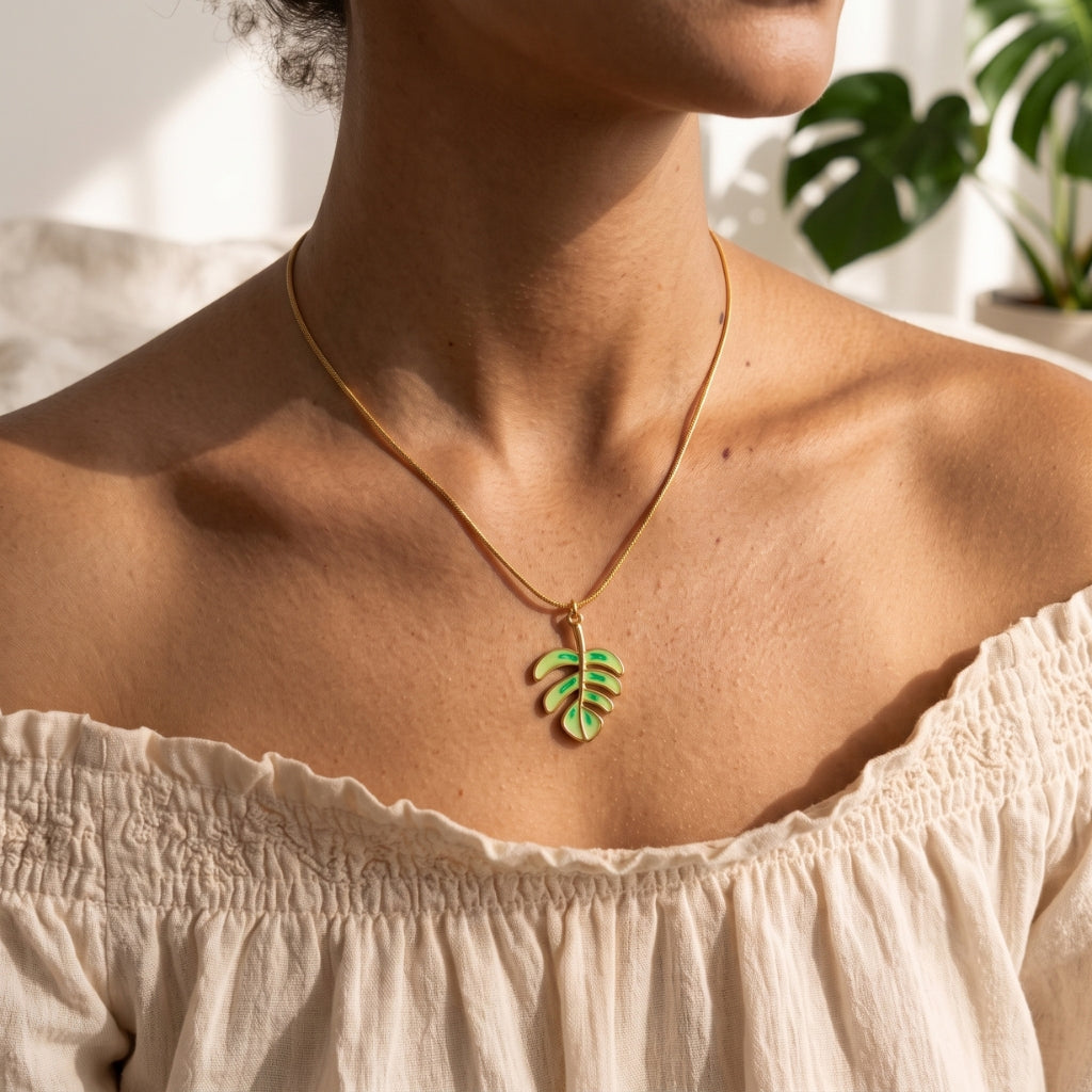 Collier pendentif feuille de Monstera