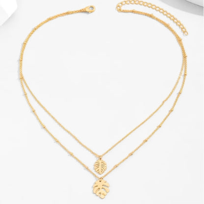 Monstera Leaf Layered Necklace