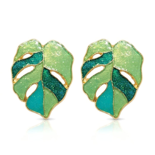 Monstera Leaf [Green Sparkle] | Earrings
